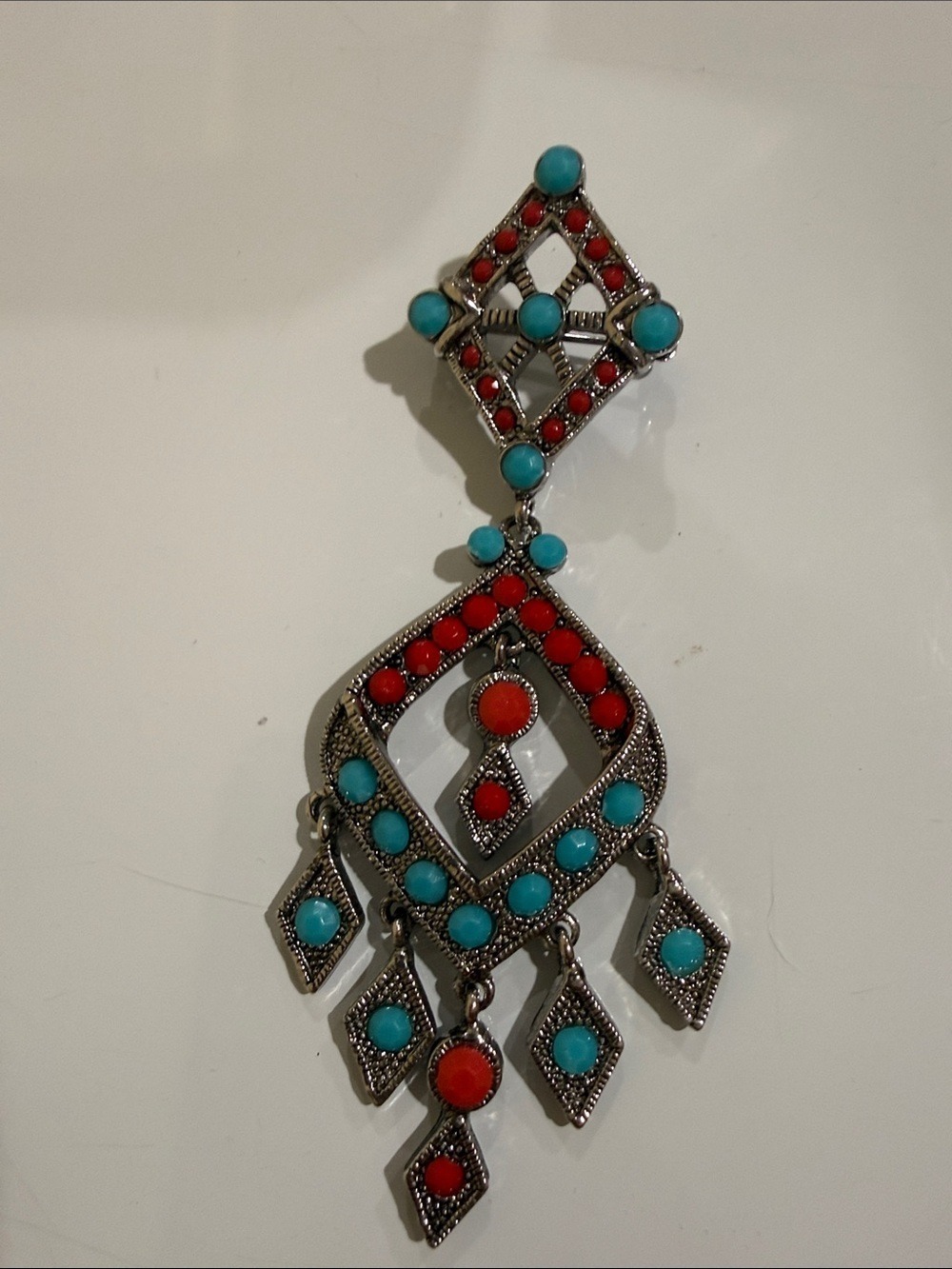 Boho Turquoise and Coral Multi-Drop Dangle Brooch - Women boho Jewelry